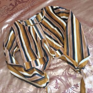 Favlux Crop Top Striped Women's Size S Small Multi-Colored Long Sleeves Tee